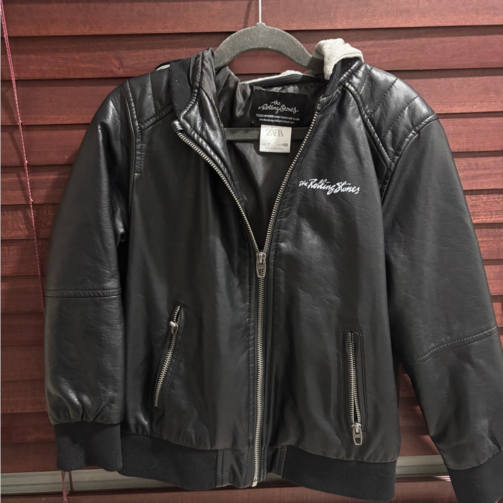 Zara boys Black Rolling Stones Bomber Jacket with hoody Detail